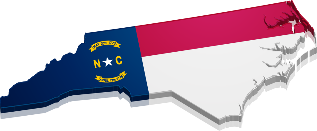 State of North Carolina cutout with state flag overlay